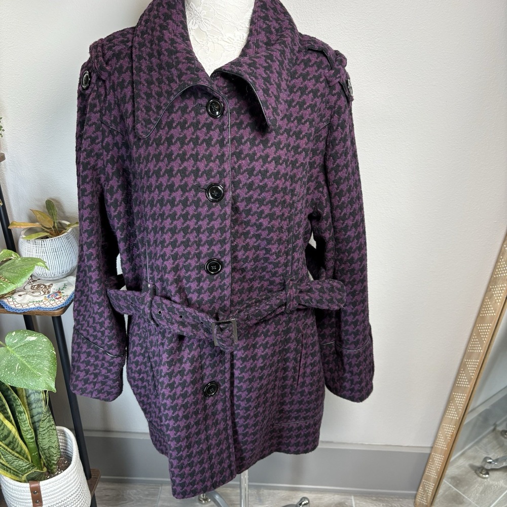 M60 Miss Sixty Women's Plus ~18/20 ~ Purple Black Houndstooth Wool Blend Jacket
